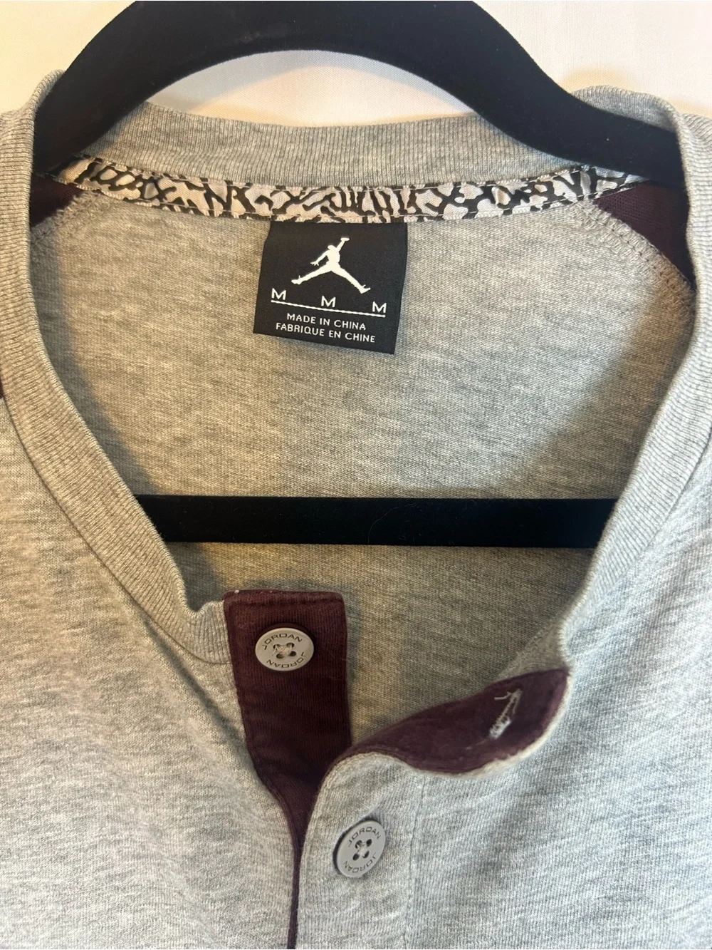 Vintage Jordan Grey Body with Maroon Raglan Henley Long Sleeve Shirt